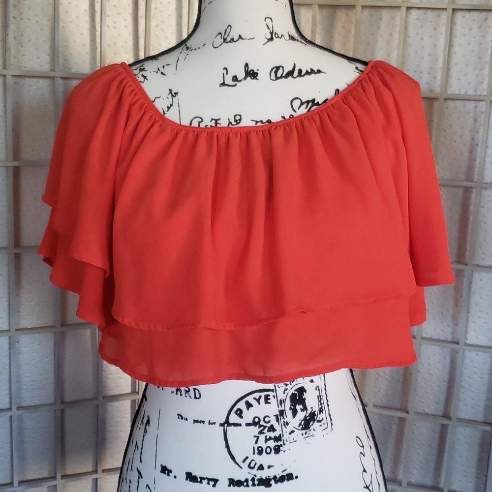 Show me your mumu Heidi crop ruffle women tops bright orange size M